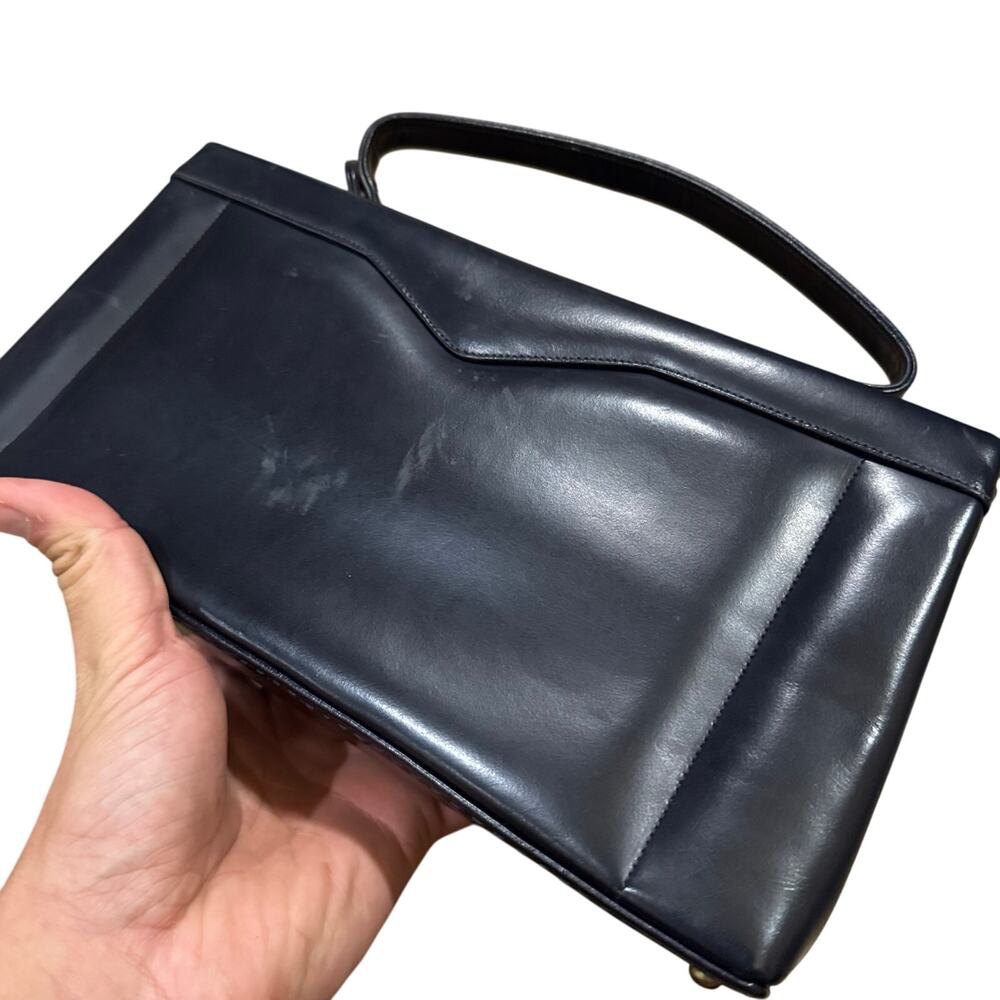 Vintage 50s 60s Mam'Selle Black Calf Leather? Clutch Style Bag Handbag Handle